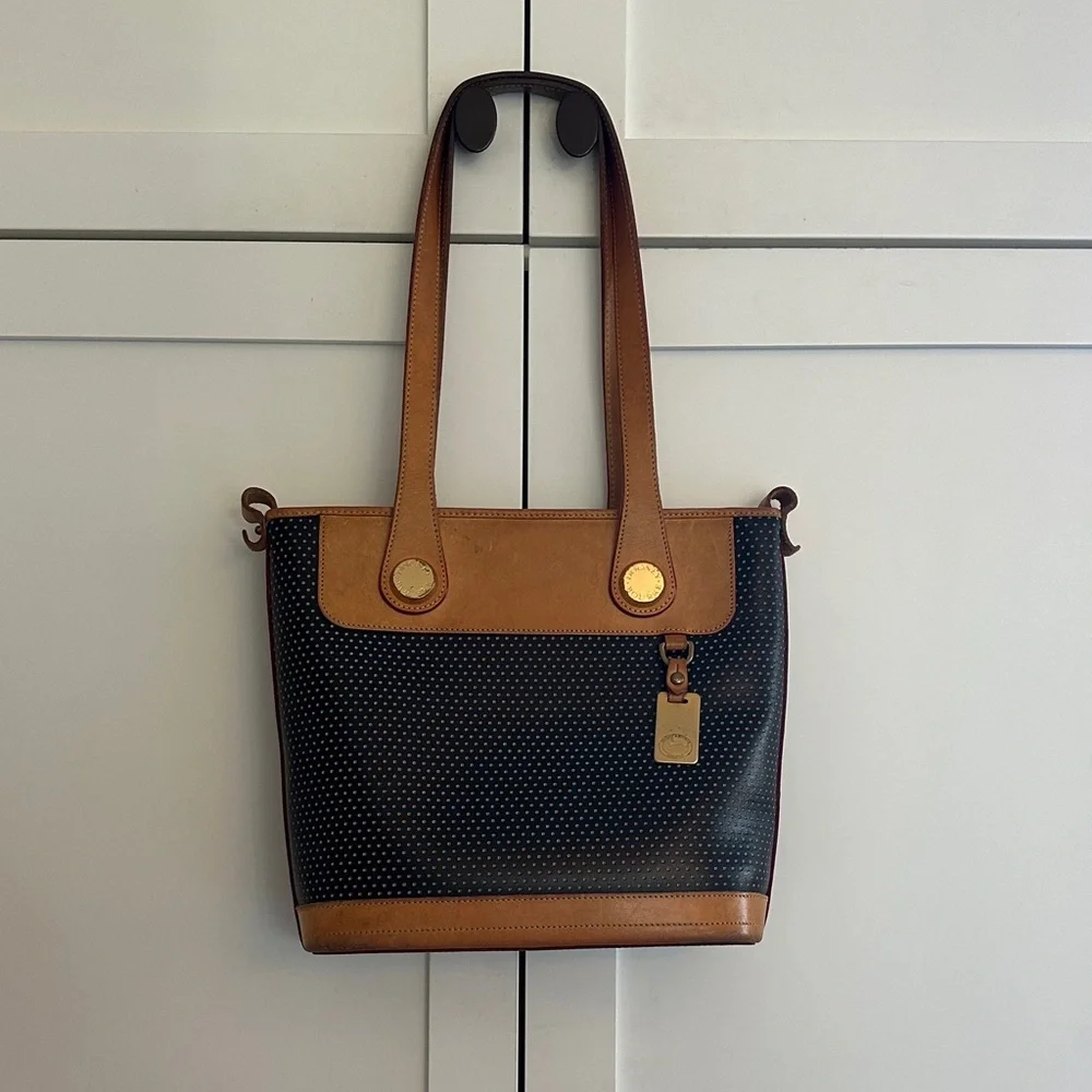 Dooney & Bourke Black with Tan Leather Trim Shoulder Bag